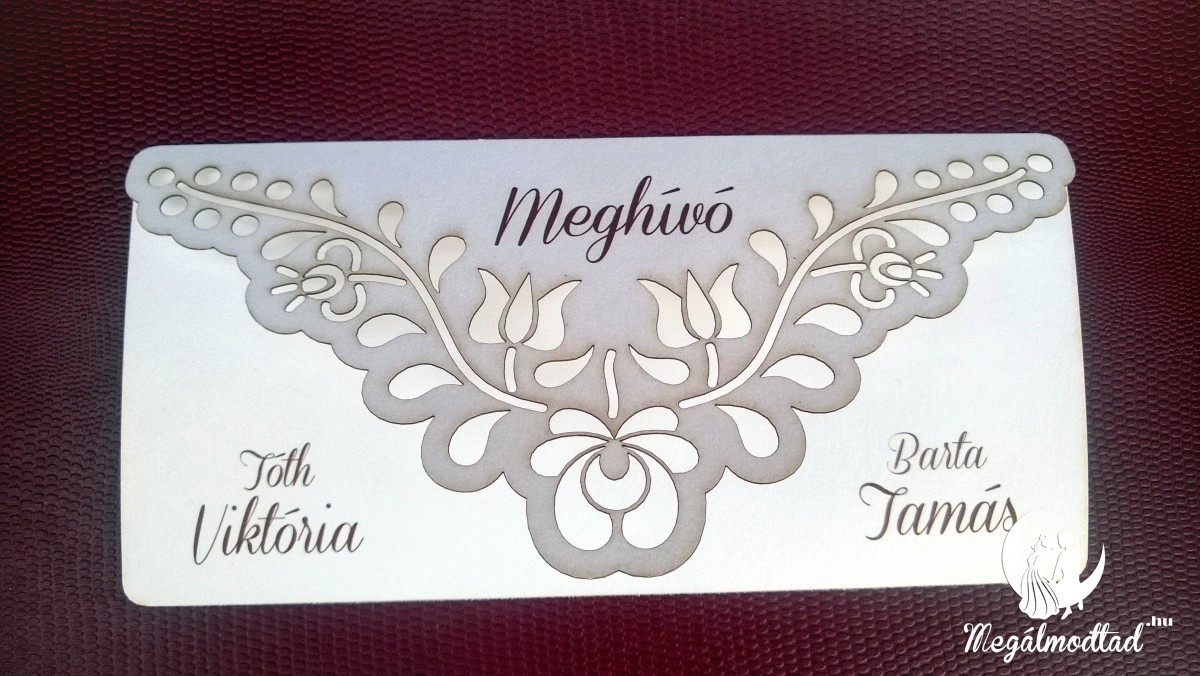 Széthajtható Matyó mintás lézervágott esküvői meghívó