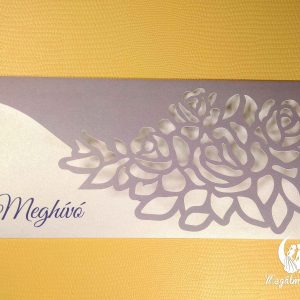 Elegáns rózsa mintás lézervágott esküvői meghívó virág motívummal