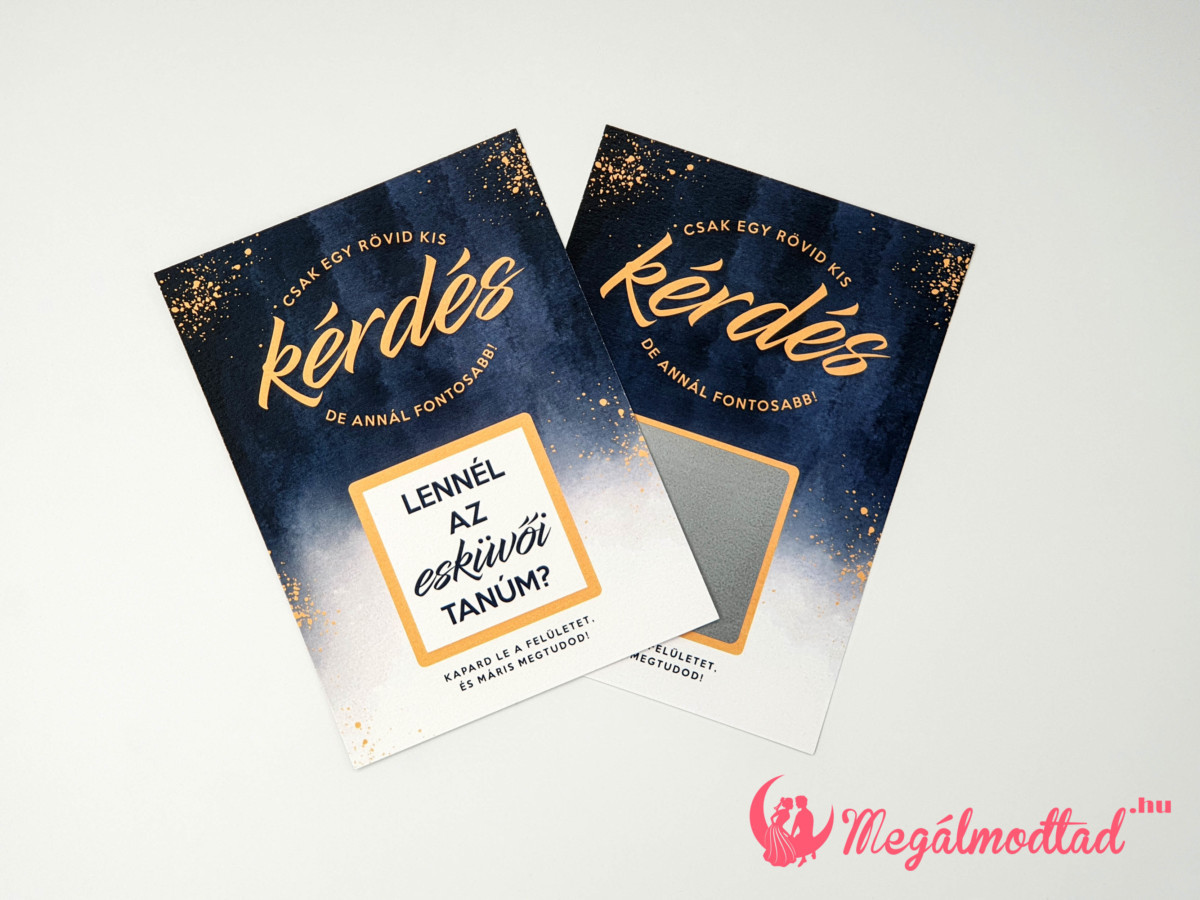 Tanúfelkérő kaparós sorsjegy sötétkék absztrakt mintával és arany díszítéssel