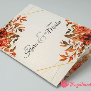 Kinyitható virágos őszi esküvői meghívó meleg színekkel