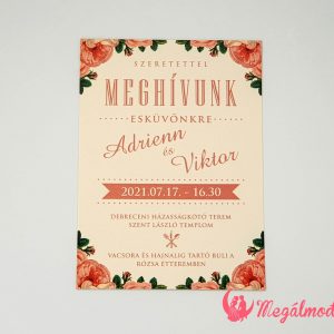 Egyoldalas őszi esküvői meghívó rózsa mintával