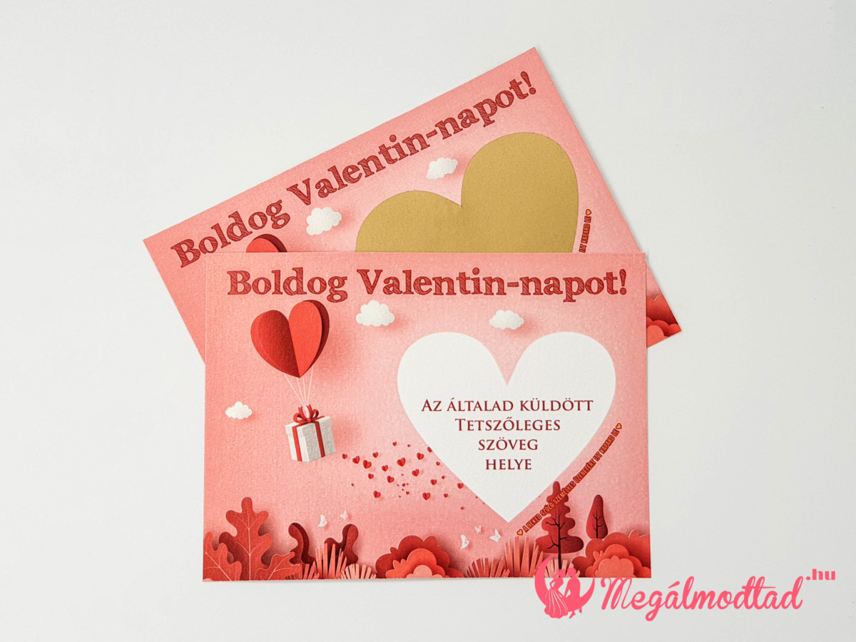 Valentin napi kaparós sorsjegy ajándékdoboz és szív mintával, rózsaszínes alapon