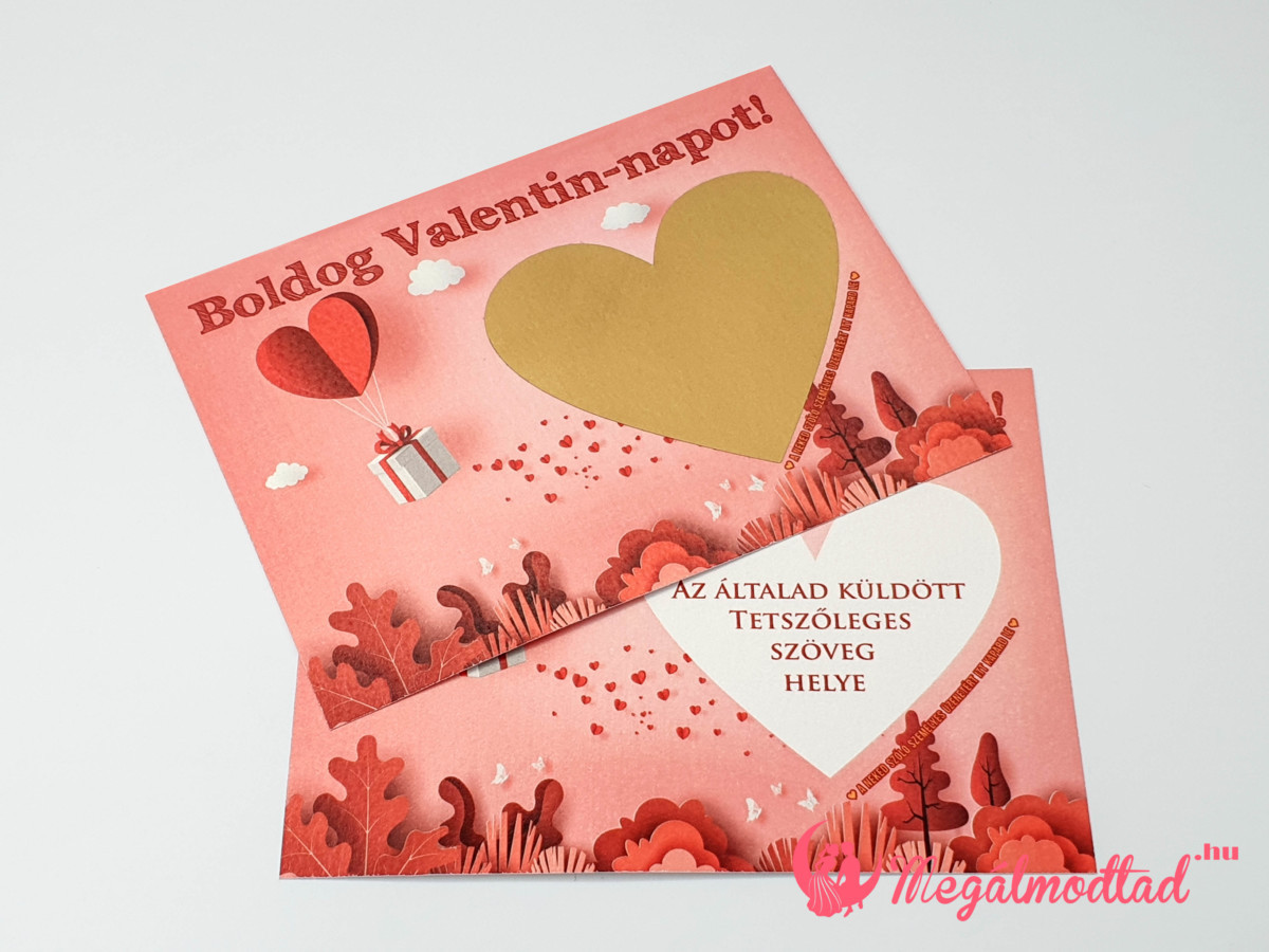 Romantikus Valentin napi ajándék kaparós sorsjegy formájában