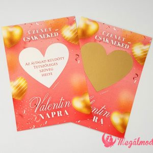 Valentin napi kaparós sorsjegy piros háttérrel és arany szív mintával