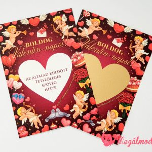 Valentin napi kaparós sorsjegy Cupidó mintával és szív alakú kaparómezővel