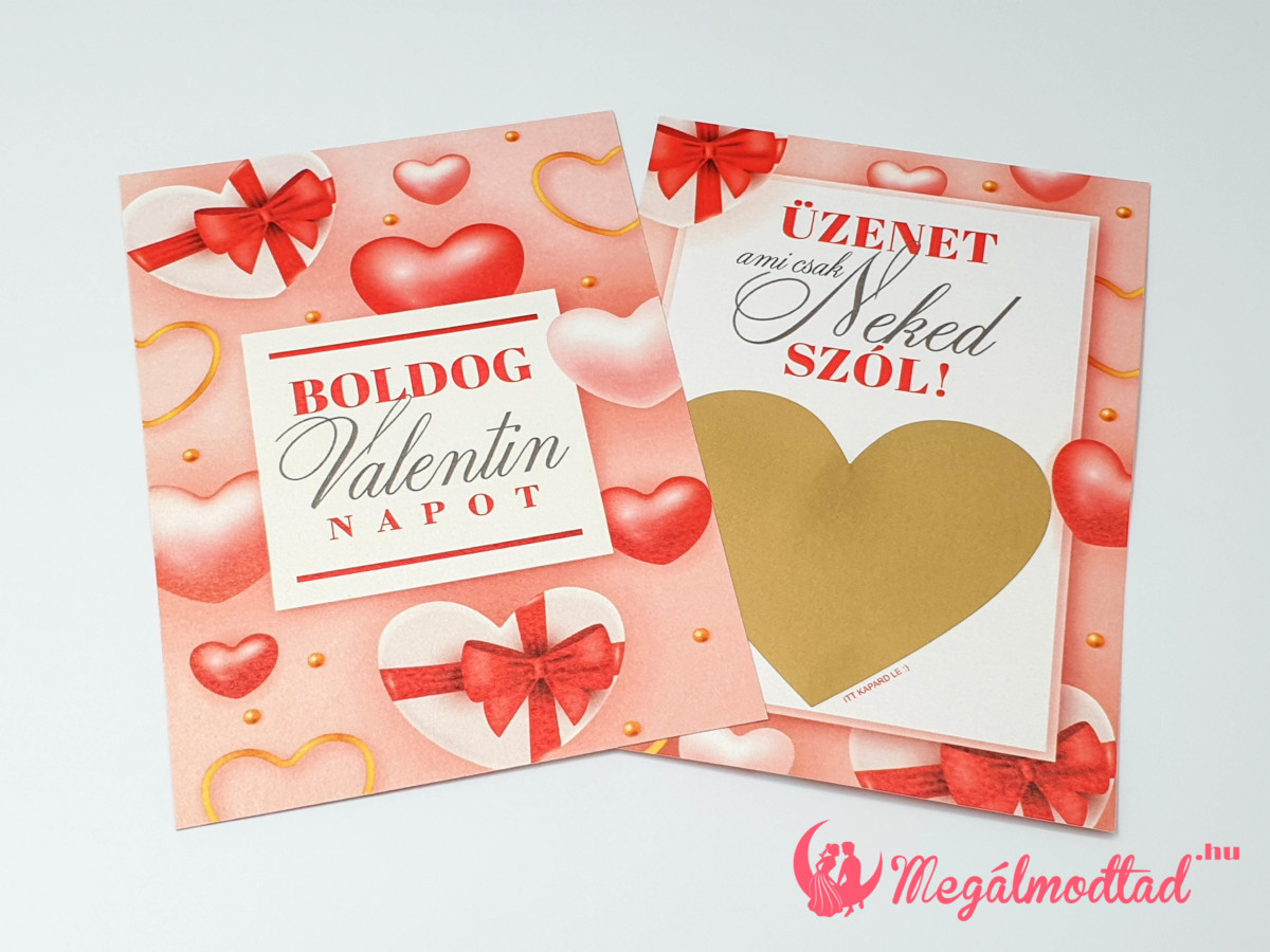Kétoldalas kaparós sorsjegy szíves Valentin napi dizájnnal