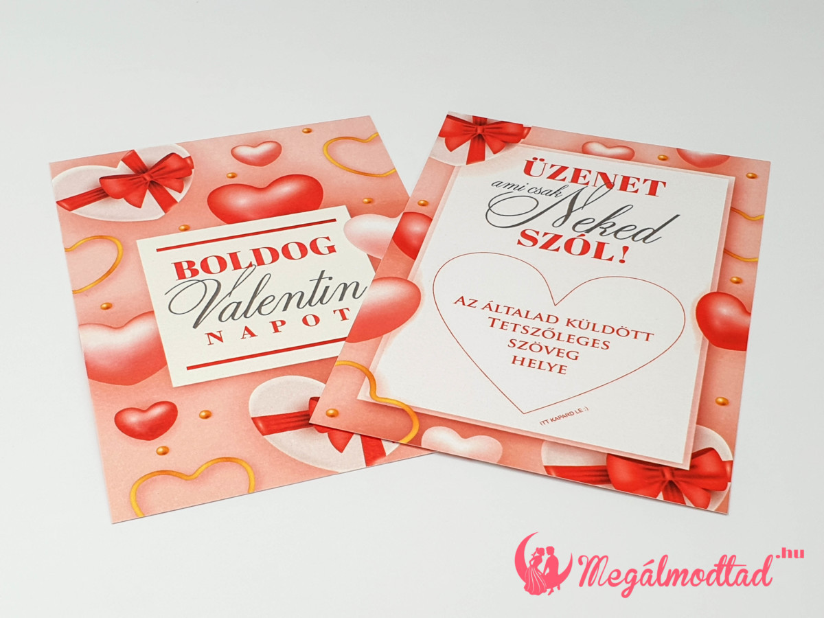 Kétoldalas kaparós sorsjegy szíves Valentin napi grafikával