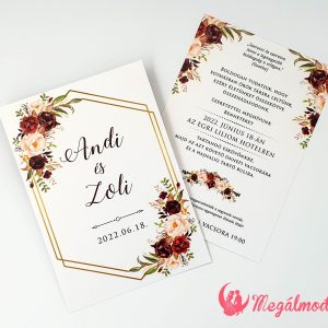 Kétoldalas bordó rózsás őszi esküvői meghívó