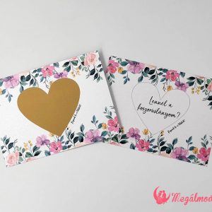 Mezei virágos koszorúslány felkérő kaparós sorsjegy szív kaparófelülettel
