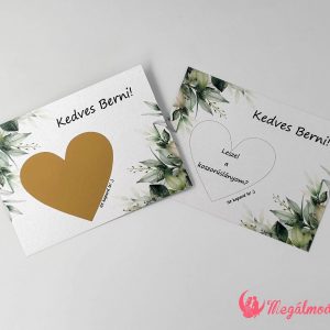 Levélmintás koszorúslány felkérő kaparós sorsjegy szív kaparófelülettel