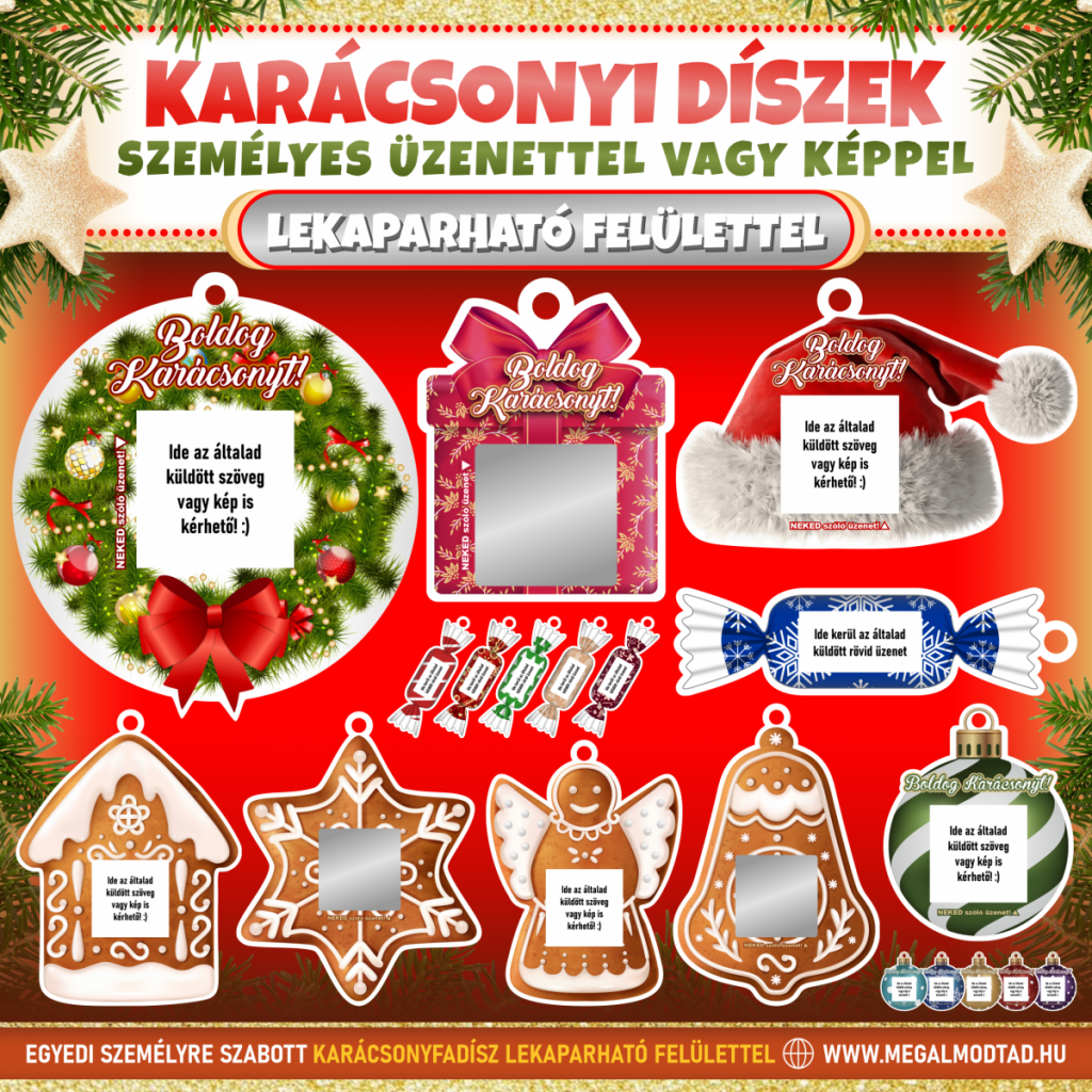 karácsonyi kaparós dísz egyedi üzenettel